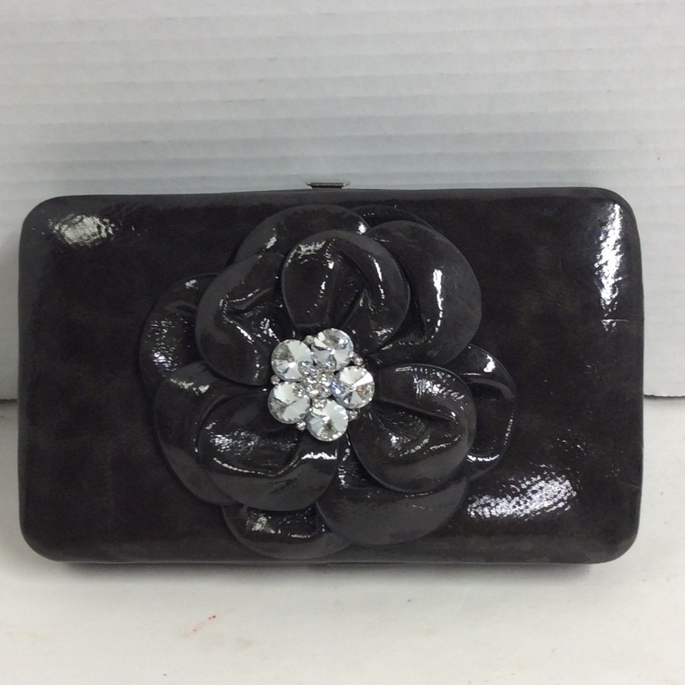 Whimsical Dark Gray Wallet Purse W/ Bling Flower